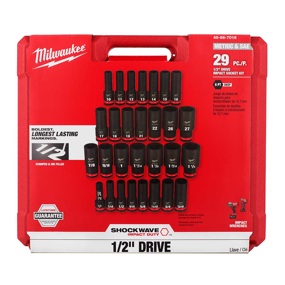 Milwaukee 49-66-7016 SHOCKWAVE 1/2 Impact Duty SAE/Metric Socket Set - 29 PC