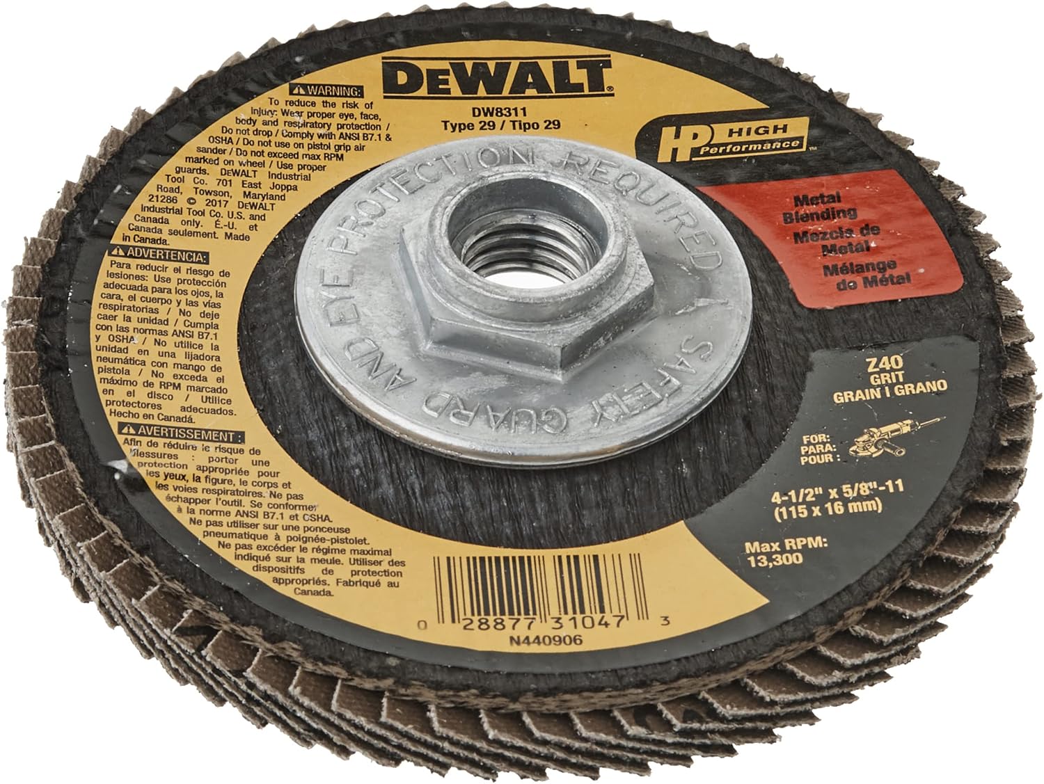Dewalt DW8311 4-1/2'' X 5/8''-11 36 Grit Zirconia Flap Disc - 5 Pack