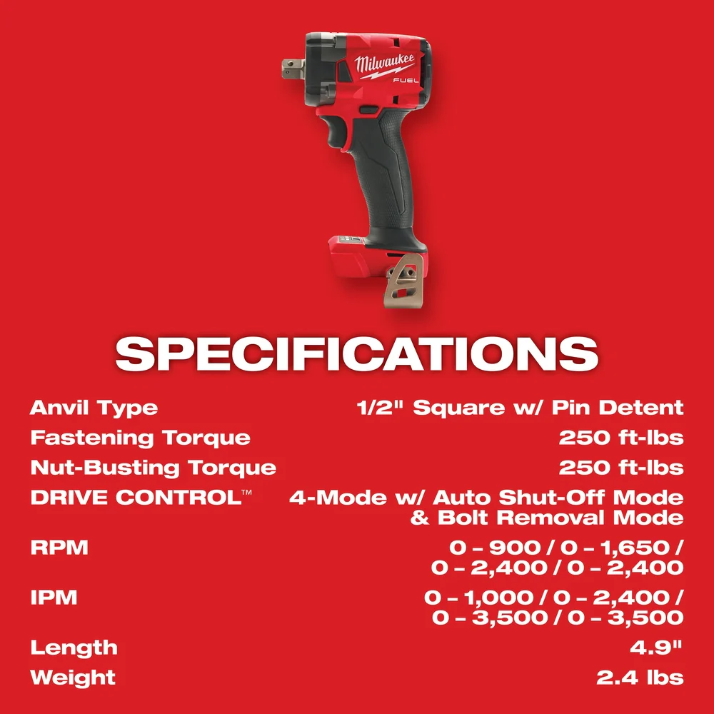 Milwaukee 2855P-80 M18 FUEL 18V 1/2 Compact Impact Wrench - Recon - Bare Tool