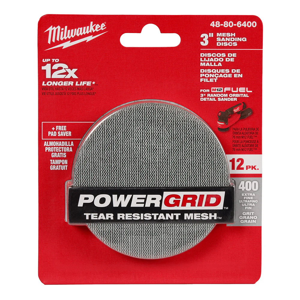 Milwaukee 48-80-6400 3 400 Grit Mesh Sanding Discs with POWERGRID � 12 pk