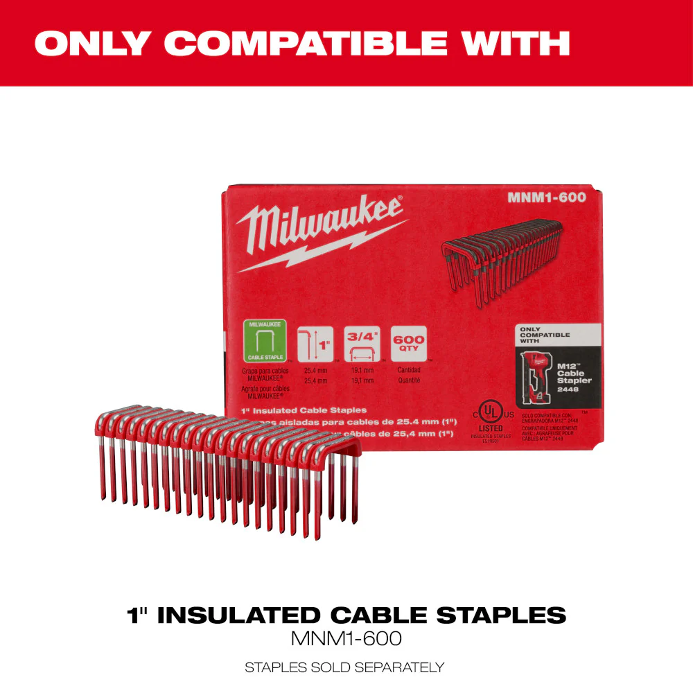 Milwaukee 2448-20 M12 12V Cordless Li-Ion Brushed Cable Stapler - Bare Tool