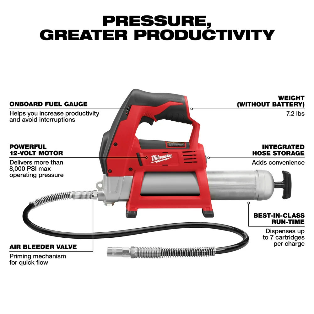 Milwaukee 2446-20x5HO M12 12V Cordless Li-Ion Grease Gun w/ 5AH Battery