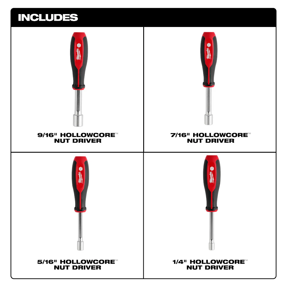 Milwaukee 48-22-2444 SAE HollowCore Nut Driver Set - 4 PC