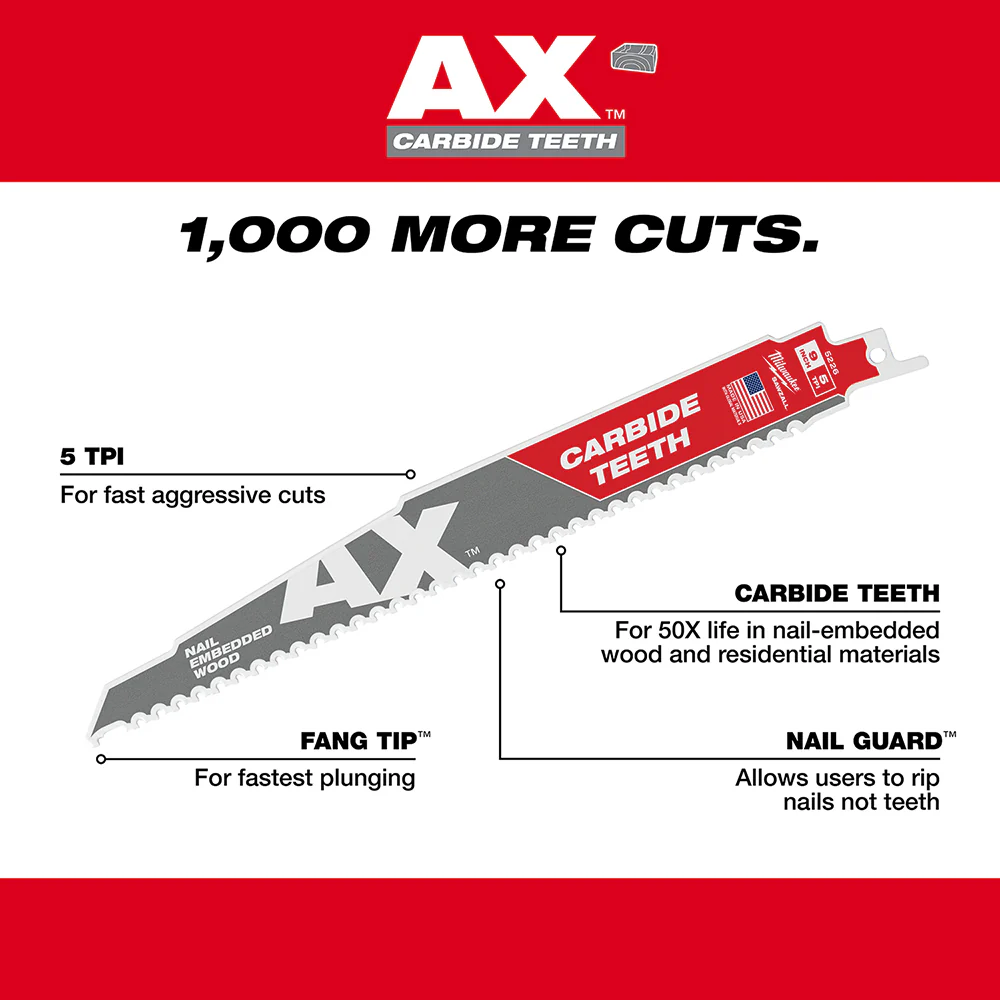 Milwaukee 49-22-1216AX SAWZALL Reciprocating Blade Set 16 PC w/ Carbide AX Blade
