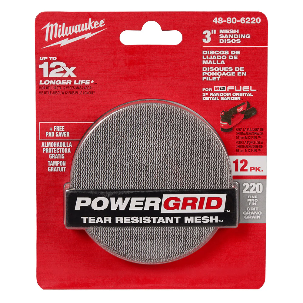 Milwaukee 48-80-6220 3 220 Grit Mesh Sanding Discs with POWERGRID � 12 pk