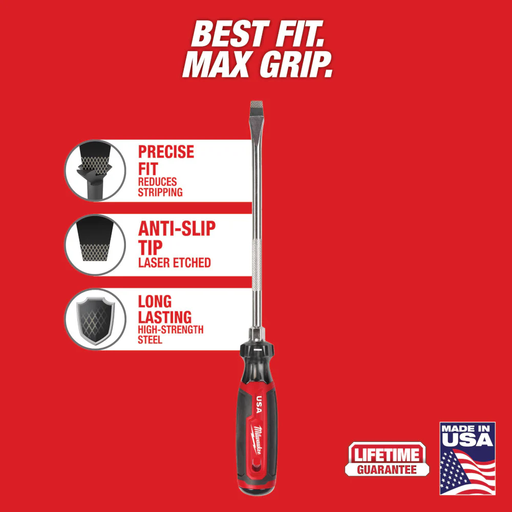 Milwaukee MT209 3/8 Slotted 8 Cushion Grip Screwdriver - Made In USA