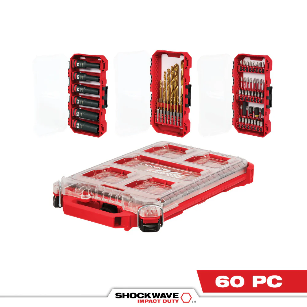 Milwaukee 48-32-5162 SHOCKWAVE Impact Drill Drive & Fasten PACKOUT Set - 60 PC