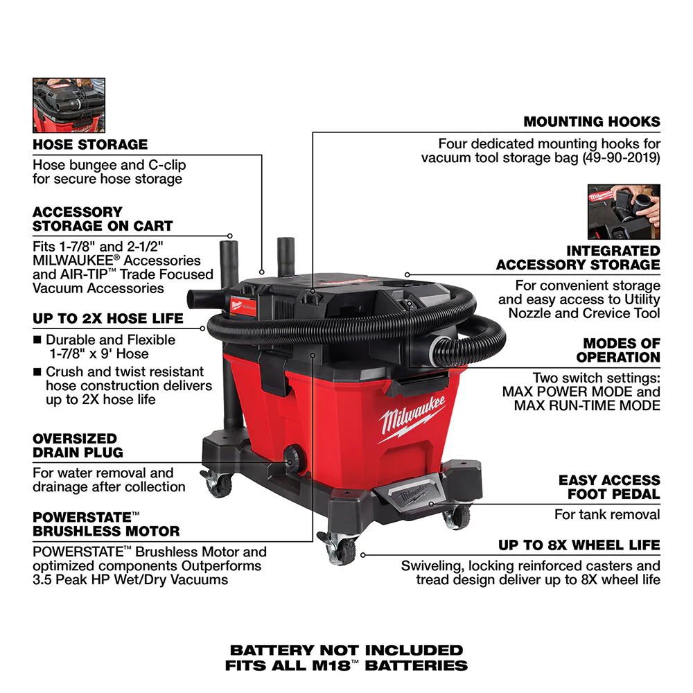 Milwaukee 0910-20DS M18 FUEL 6 Gallon Wet/Dry Vacuum w/ Debris Separator