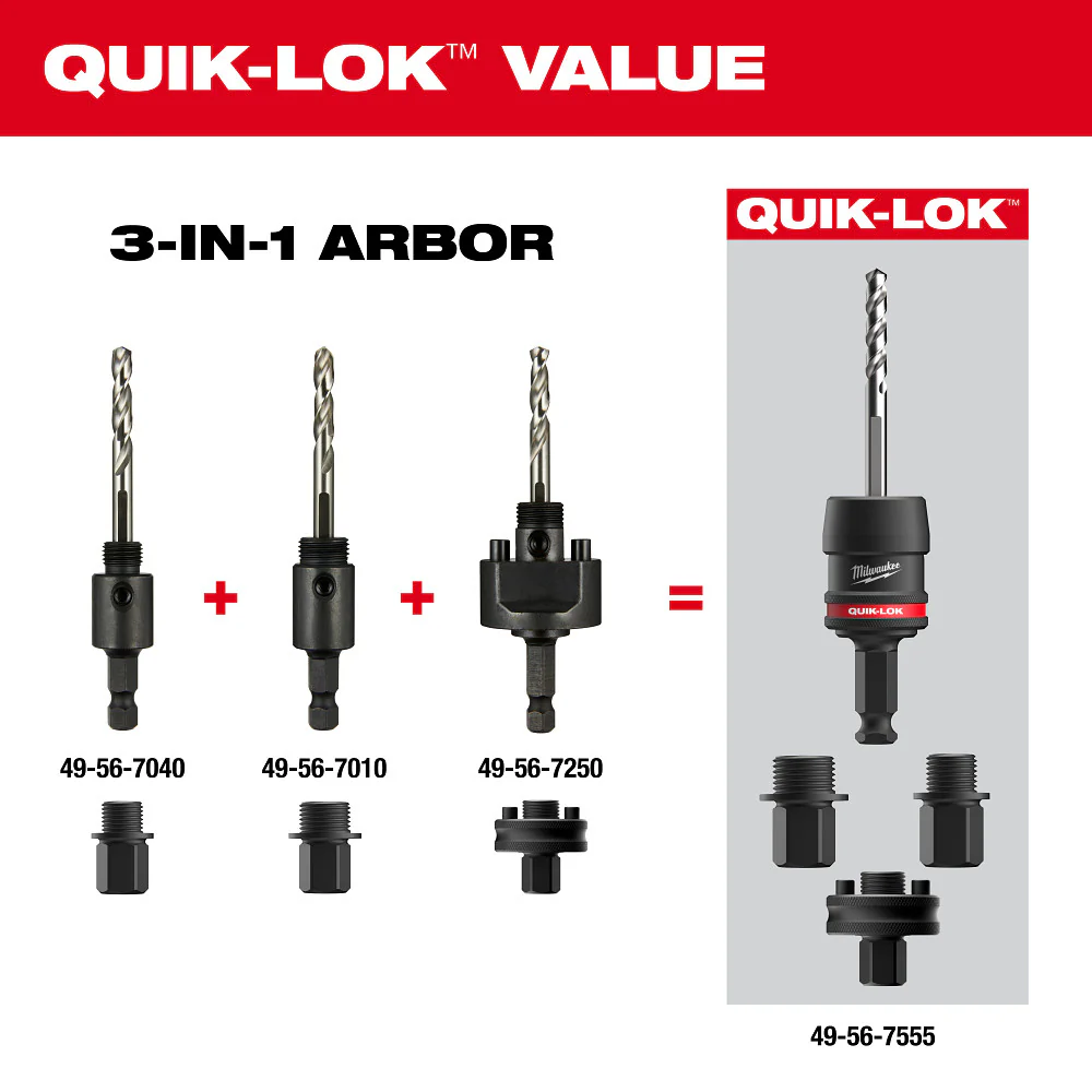 Milwaukee 49-56-7555 7/16 QUIK-LOK Arbor Set Reliable Power Tool Adapter - 5PC