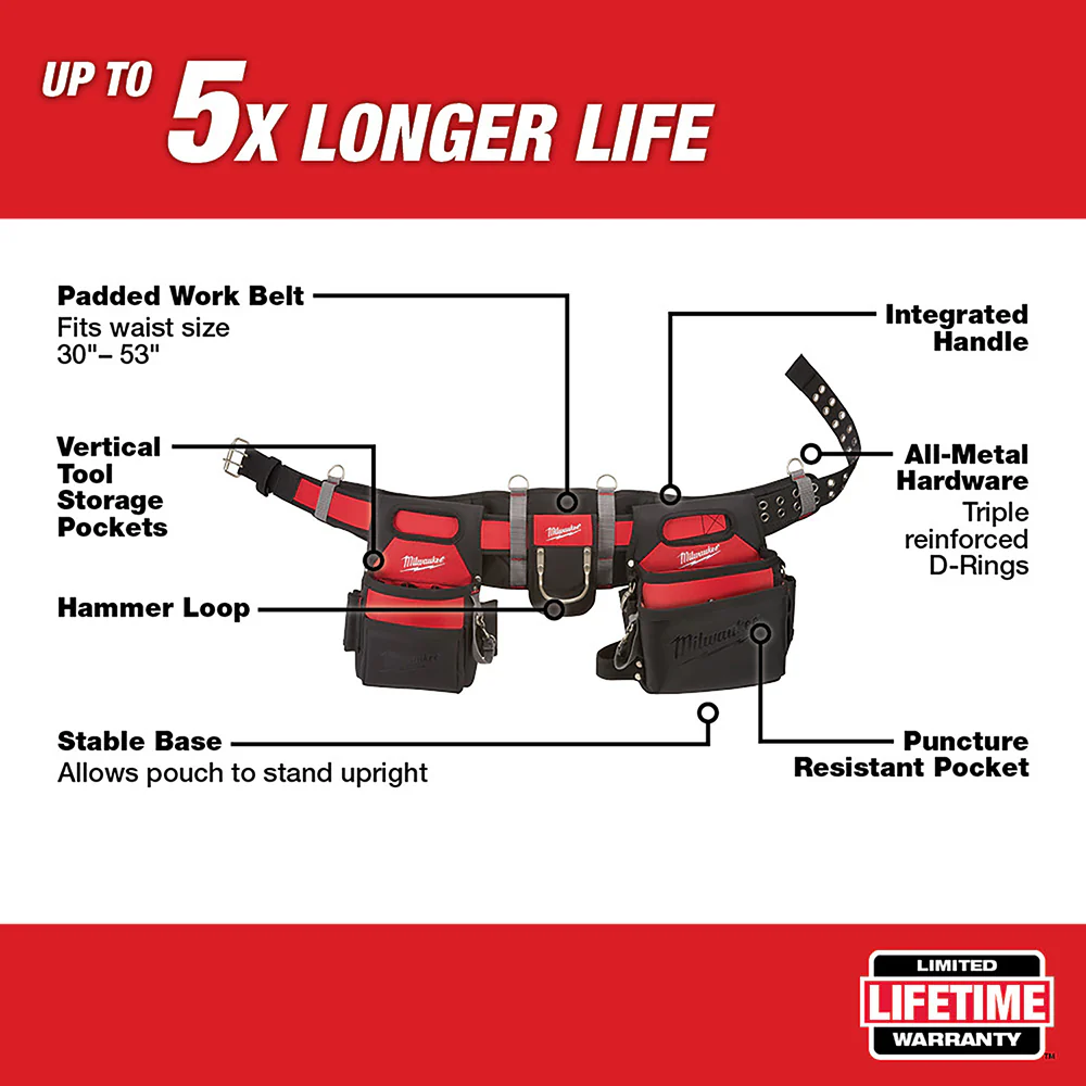 Milwaukee 48-22-8110 29-Pocket 1680D Nylon Stable Base Electricians Work Belt