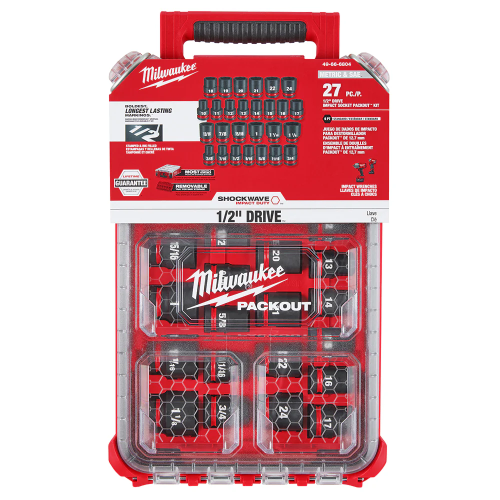 Milwaukee 49-66-6804 SHOCKWAVE 1/2 Impact Duty Socket MM PACKOUT Set - 27 PC