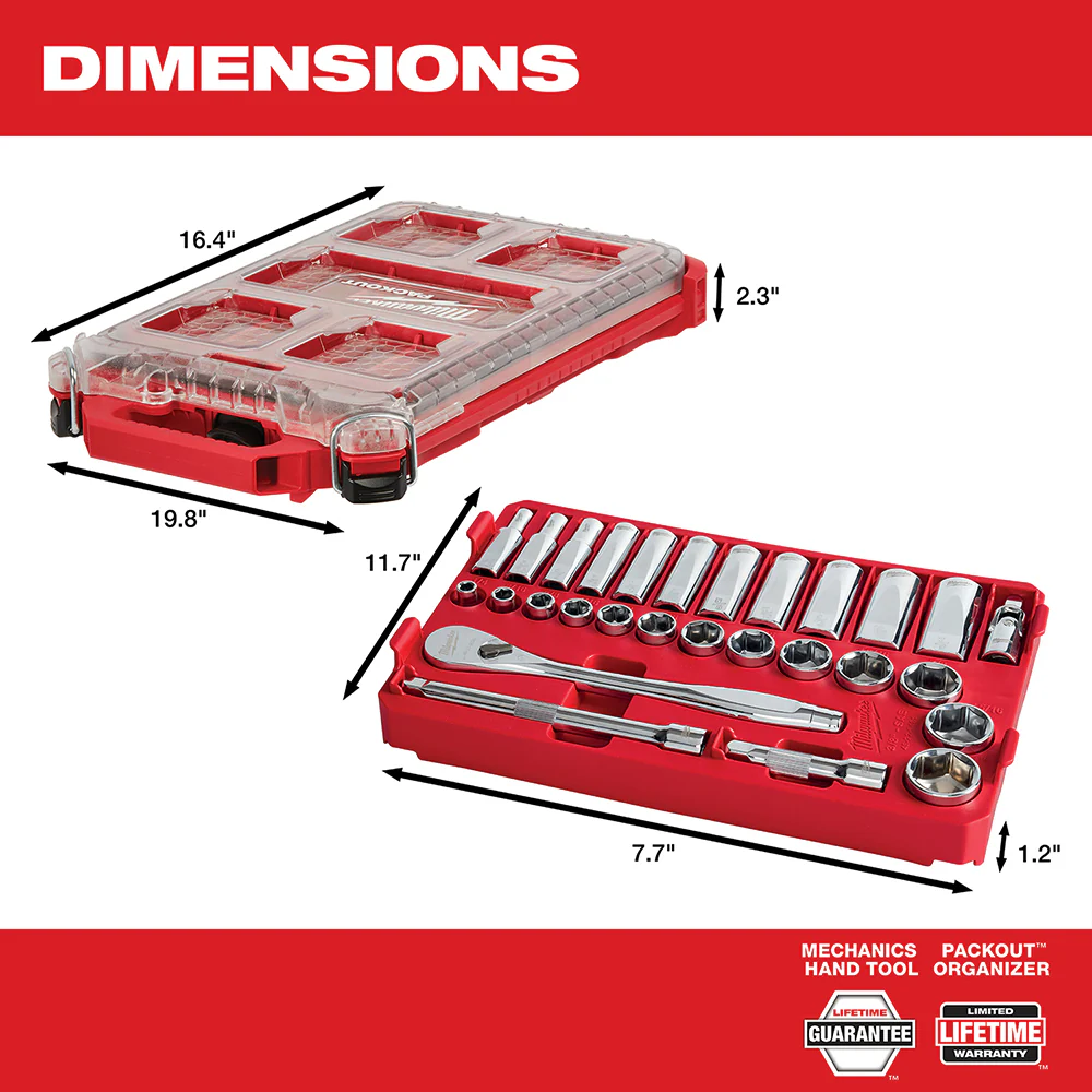 Milwaukee 48-22-9481 3/8 Ratchet SAE Mechanics Tool Set w/ Packout Case - 28pc