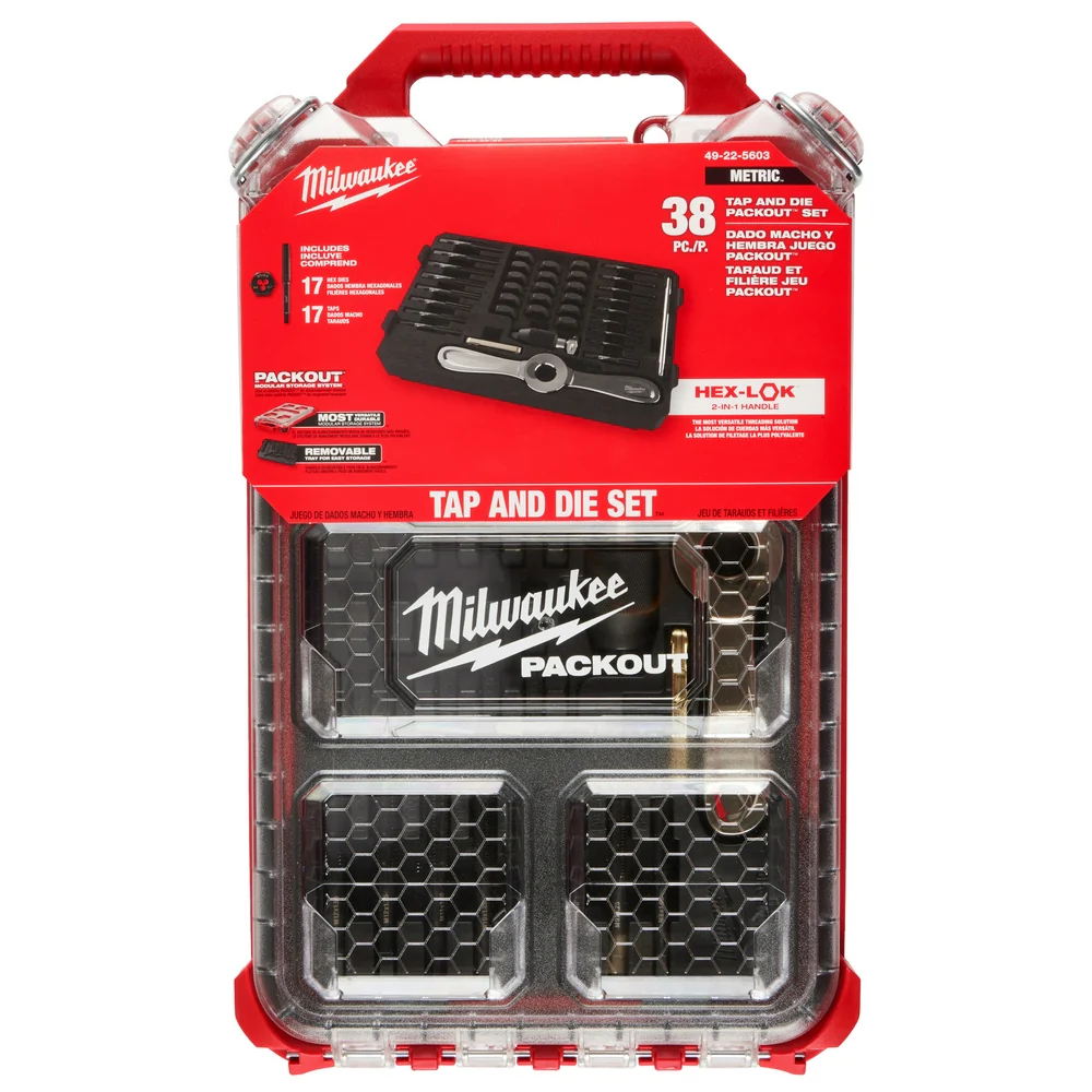 Milwaukee 49-22-5603 Metric Tap & Die PACKOUT Set w/ Hex-LOK Handle - 38 PC