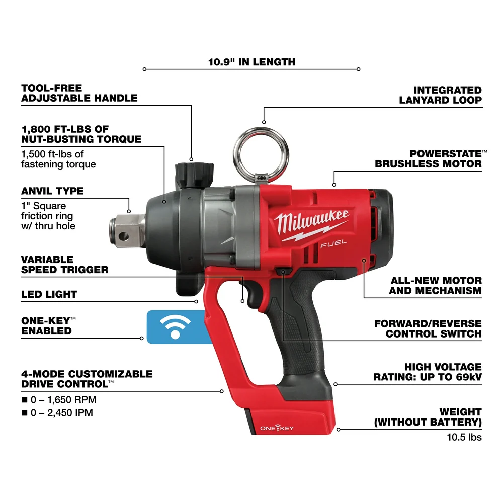 Milwaukee 2867-20 M18 FUEL 18V 1 Inch High Torque Impact Wrench - Bare Tool