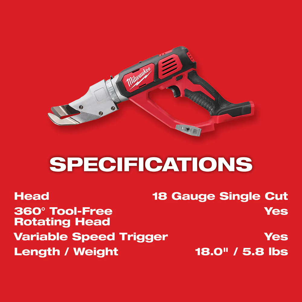 Milwaukee 2637-20 M18 18V 18 Gauge Single Cut Shear w/ Contractor Bag -Bare Tool
