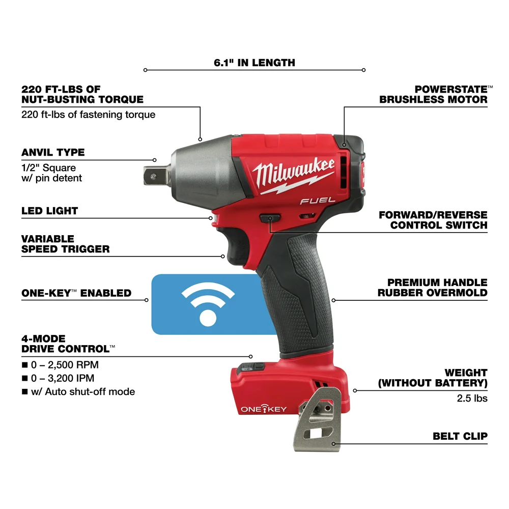 Milwaukee 2759-80 M18 FUEL 18V 1/2 Compact Impact Wrench Kit - Bare Tool -Recon