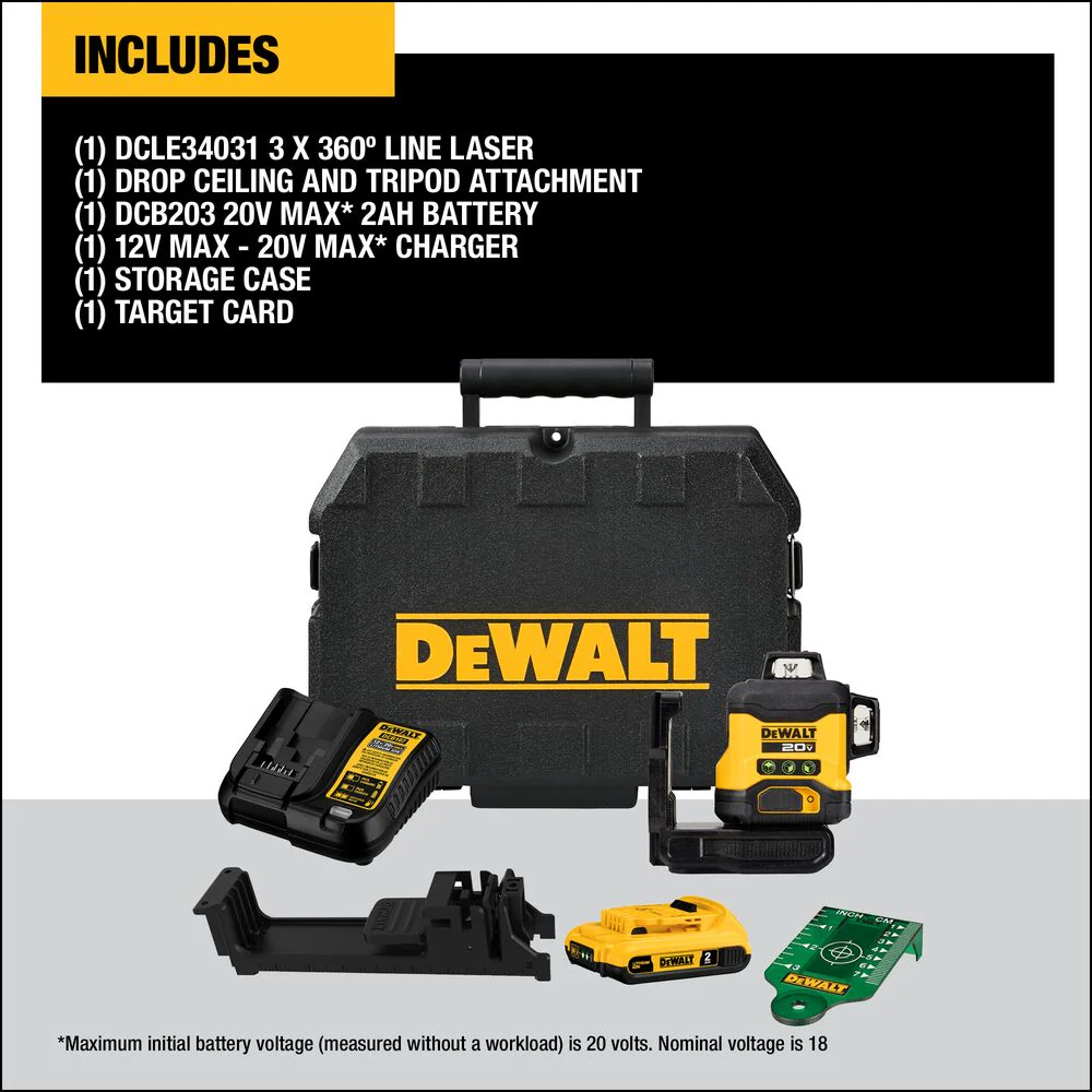 DeWALT DCLE34031D1 20V 3 x 360 Green Horizontal Line Laser Kit