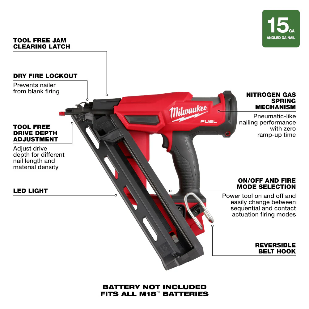 Milwaukee 2839-20x3 M18 FUEL 18V 15 Gauge Finish Nailer w/ 2 - 3AH Batteries