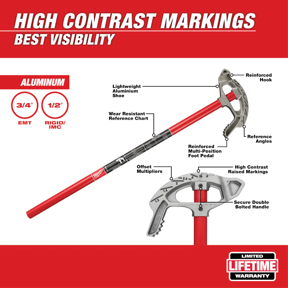 Milwaukee 48-22-4071 3/4 Inch Reinforced Wear Resistant Aluminum Conduit Bender