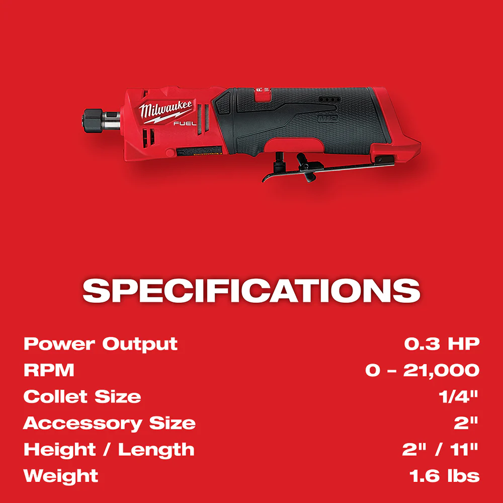 Milwaukee 2486-80 M12 FUEL 12V 1/4 Straight Die Grinder - Recon - Bare Tool