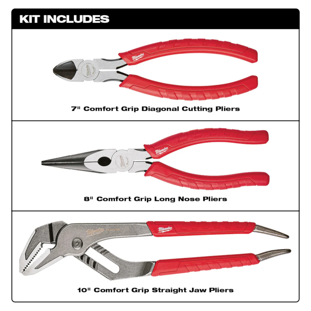 Milwaukee 48-22-6331 Comfort Grip Pliers Kit - 3 PC