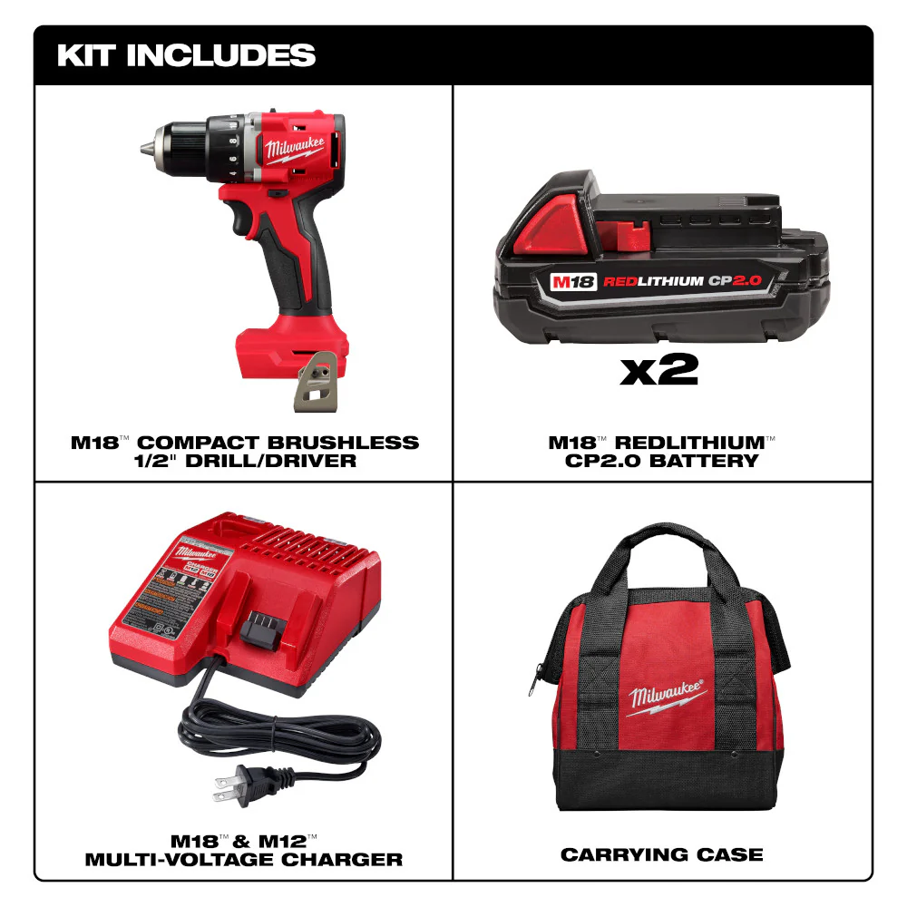 Milwaukee 3601-22CT M18 18V 1/2 Compact Brushless Drill/Driver Kit
