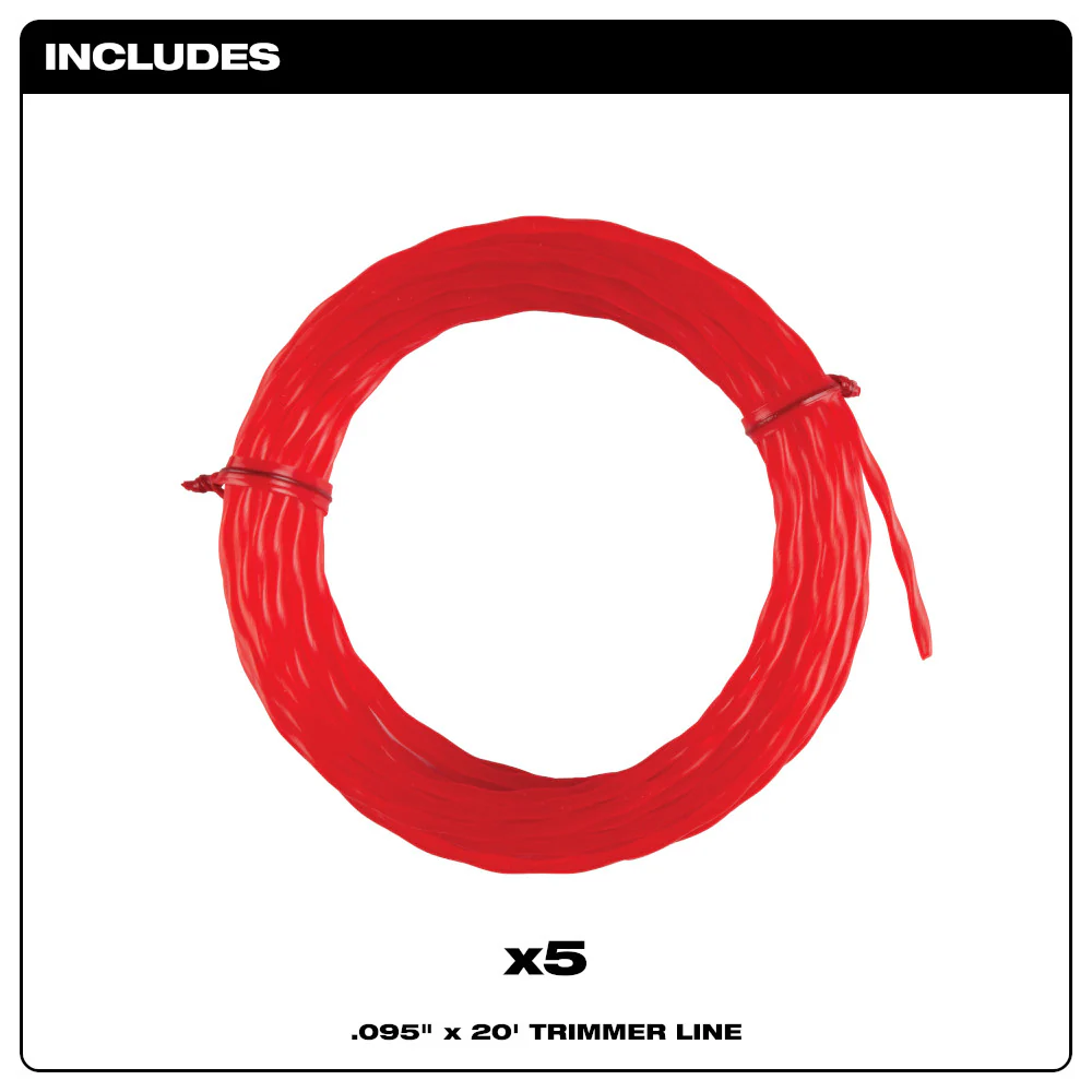 Milwaukee 49-16-2782 .095 x 20' Pre Cut High Grade Trimmer Line - 5 PK