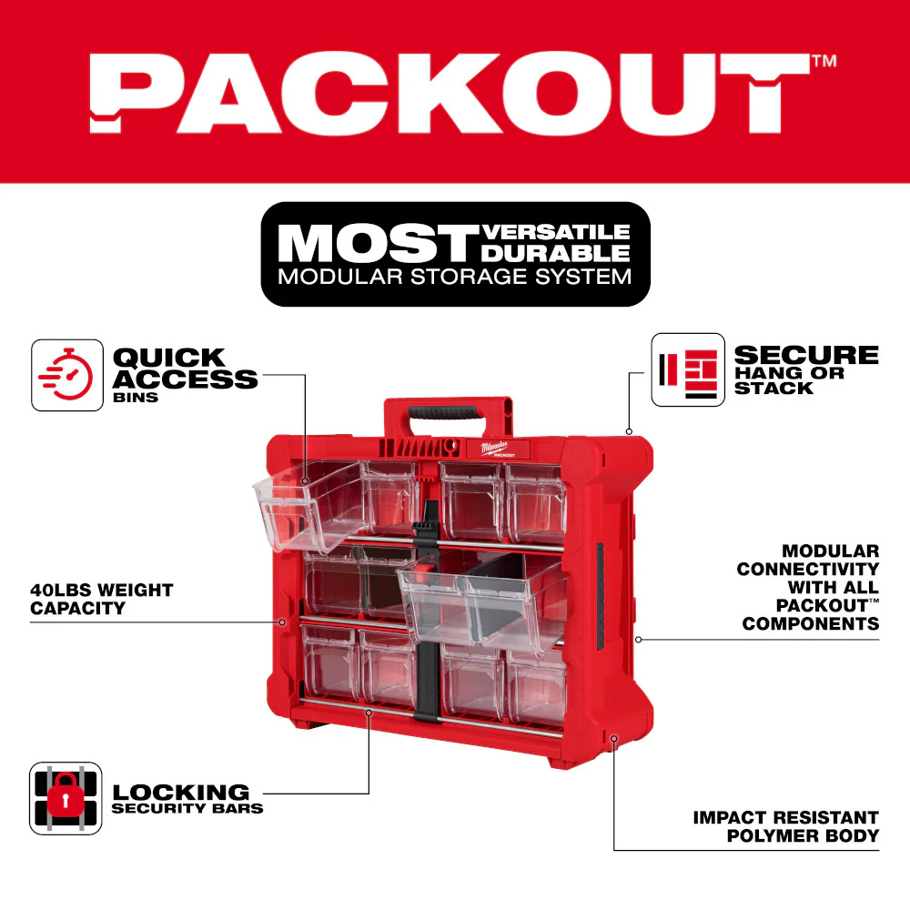 Milwaukee 48-22-8433 PACKOUT Tilt Bin Organizer w/ 10 Quick-Access Bins