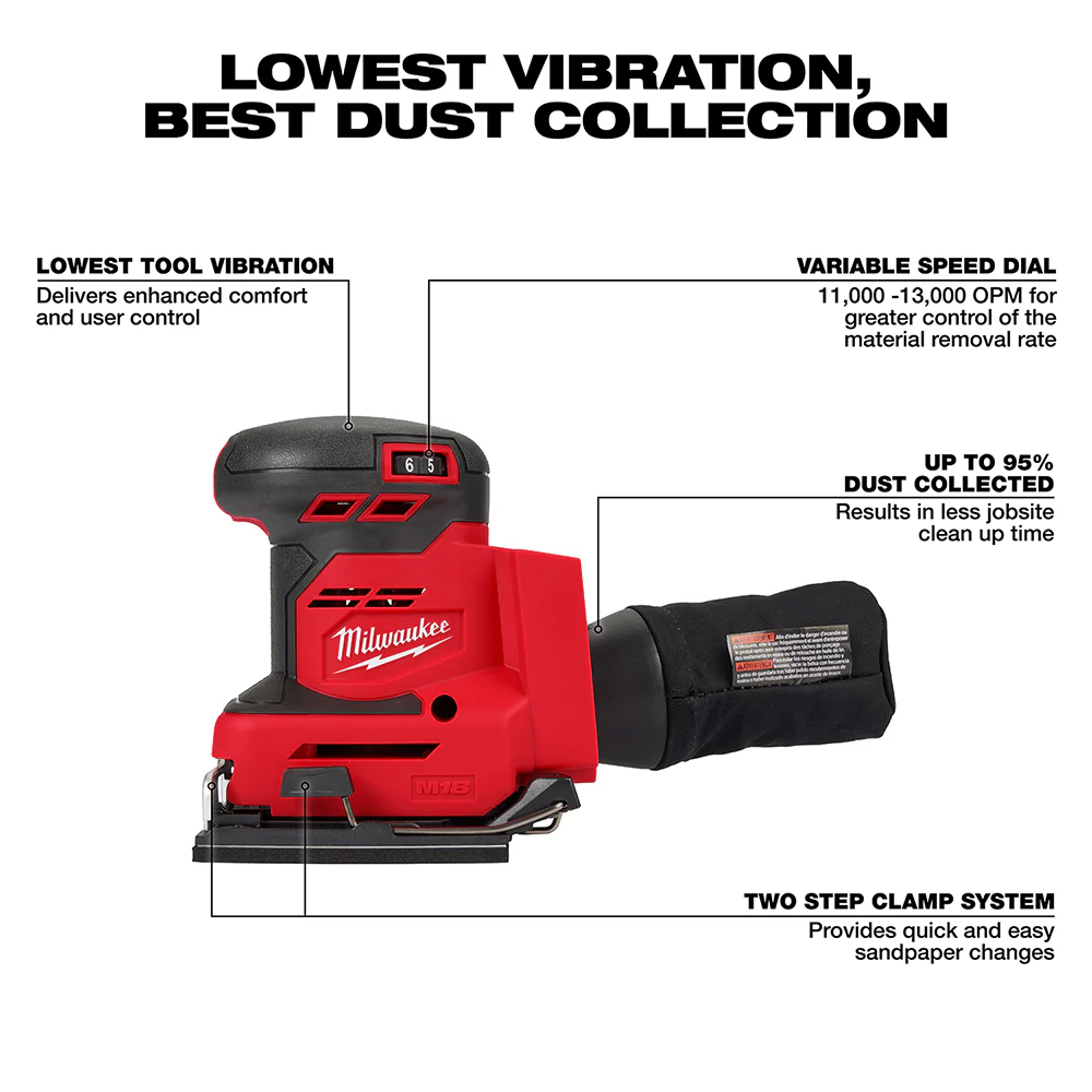 Milwaukee 2649-80 M18 18V 1/4 Cordless Orbital Sheet Sander - Bare Tool
