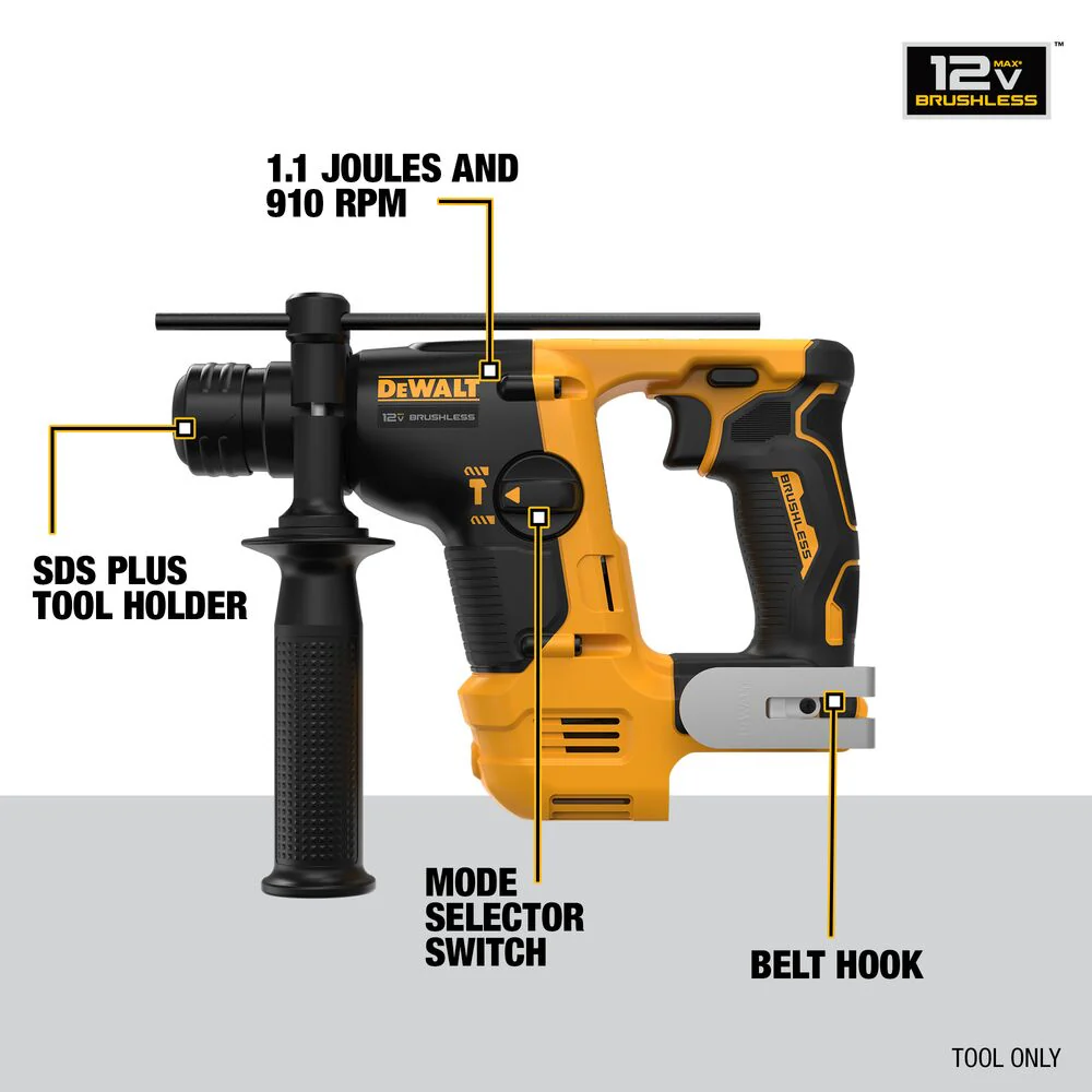 DeWALT DCH072B 12V XTREME MAX 9/16 Brushless Rotary Hammer - Bare Tool