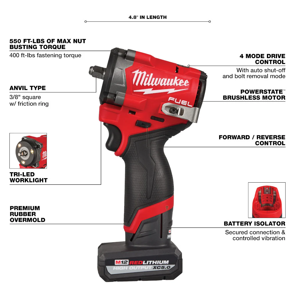 Milwaukee 2562-21 M12 FUEL 12V 3/8 Stubby Impact Wrench Kit