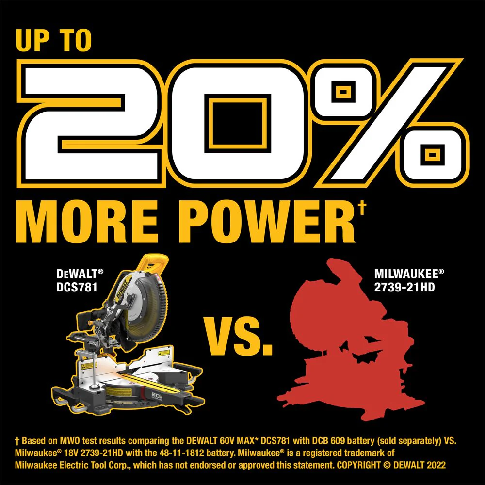 DeWalt DCS781B 60V 12 Cordless Double Bevel Sliding Miter Saw - Bare Tool