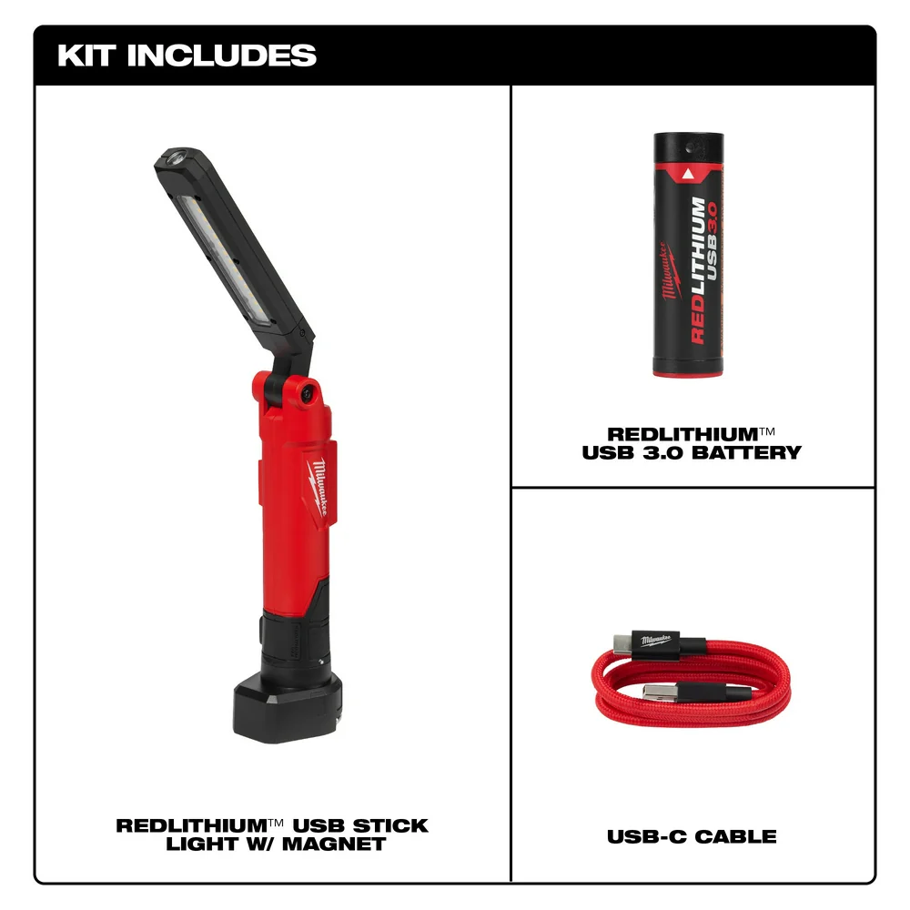 Milwaukee 2128-21 REDLITHIUM USB 550 Lumen Cordless Stick Light w/ Magnet