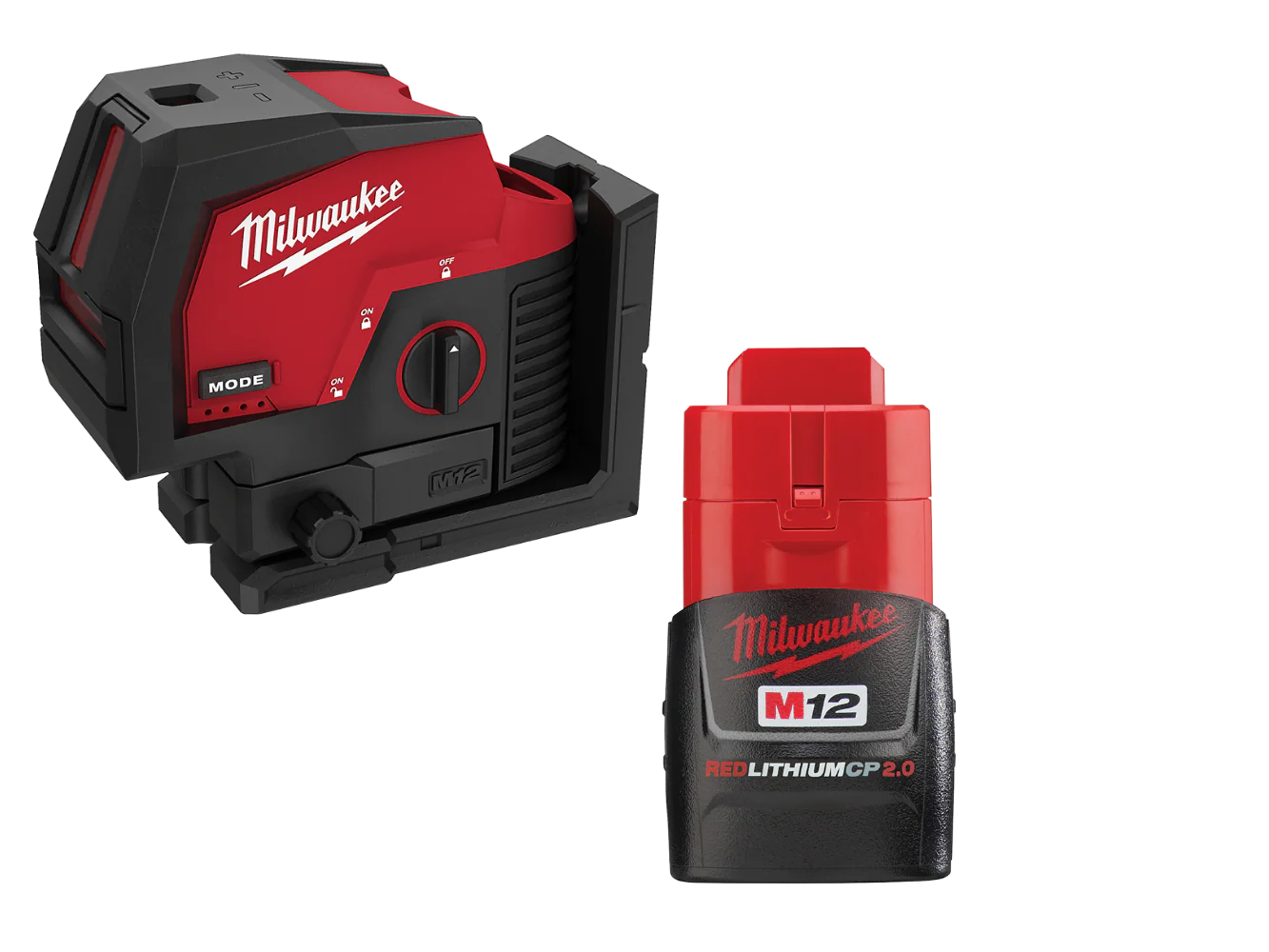 Milwaukee 3622-20x2 M12 Green Cross Line and Plumb Points Laser w/ 2AH Battery