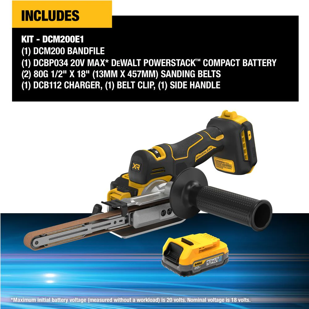 DeWALT DCM200E1 20V XR 18 Brushless Cordless Li-Ion Bandfile Kit