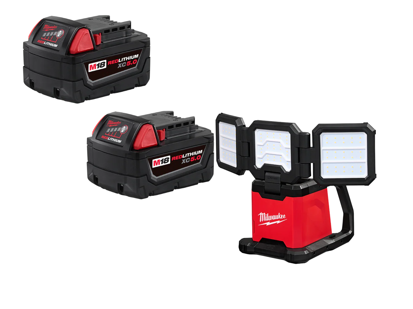 Milwaukee 2368-20B5 M18 Dual Power Triple Panel Light w/ 2 - 5AH Batteries