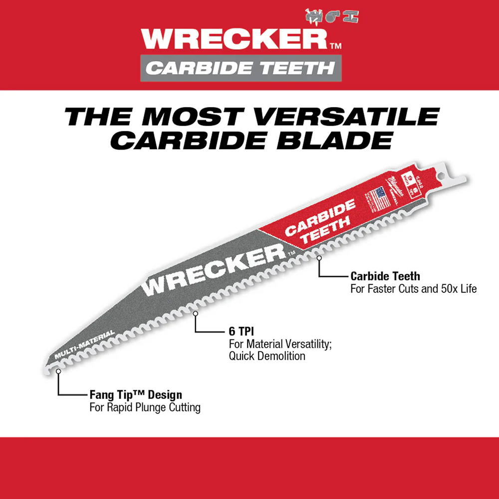 Milwaukee 48-00-0542B 9 6 TPI THE WRECKER Carbide Teeth SAWZALL Blade - 2 PK