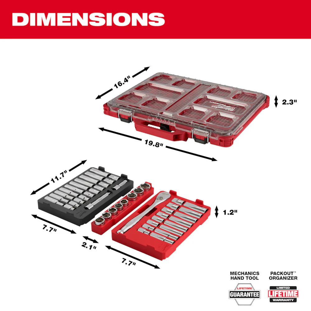 Milwaukee 48-22-9487T 47 PC 1/2 Drive SAE/Metric Ratchet/Sockets PACKOUT Trays
