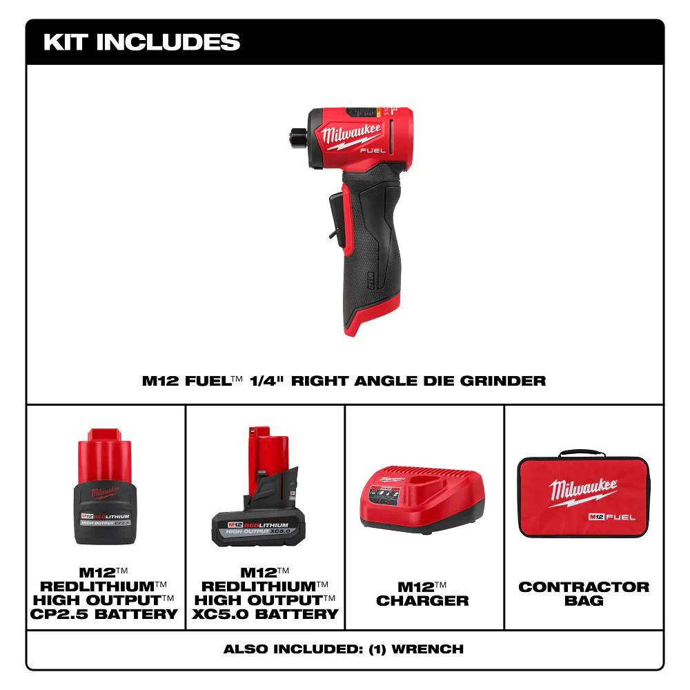 Milwaukee 3485-22 M12 FUEL 12V 1/4 Li-Ion Right Angle Die Grinder Kit