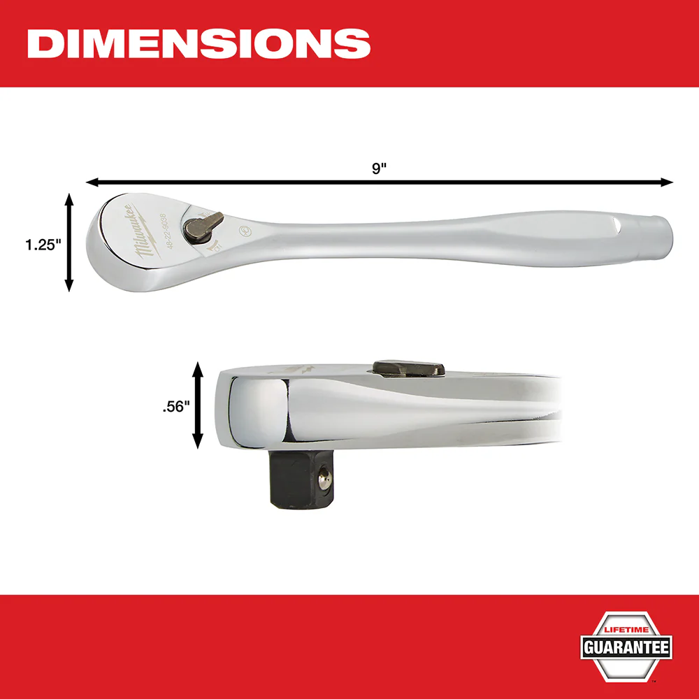 Milwaukee 48-22-9038 3/8-Inch Drive 90-Tooth Durable Steel Wrench Ready Ratchet