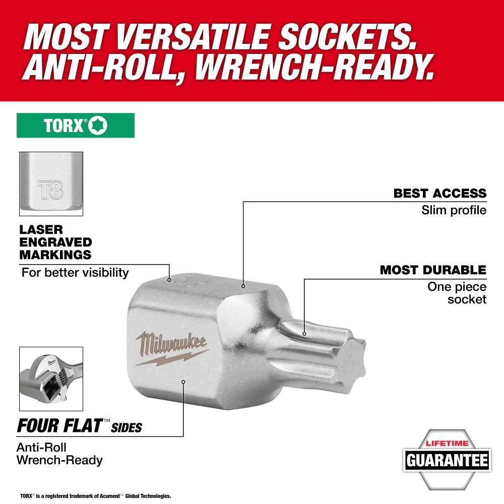 Milwaukee 48-22-9533 1/4 Drive Low-Profile TORX Bit Socket Set - 11 PC