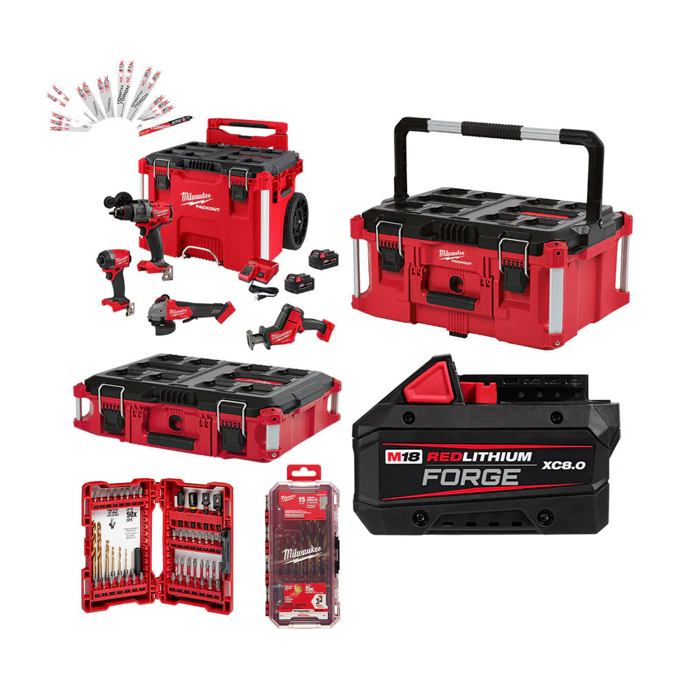 Milwaukee 3697-24PRO 4-PC Combo Kits w/ 8AH Battery. Accessories. and PACKOUT