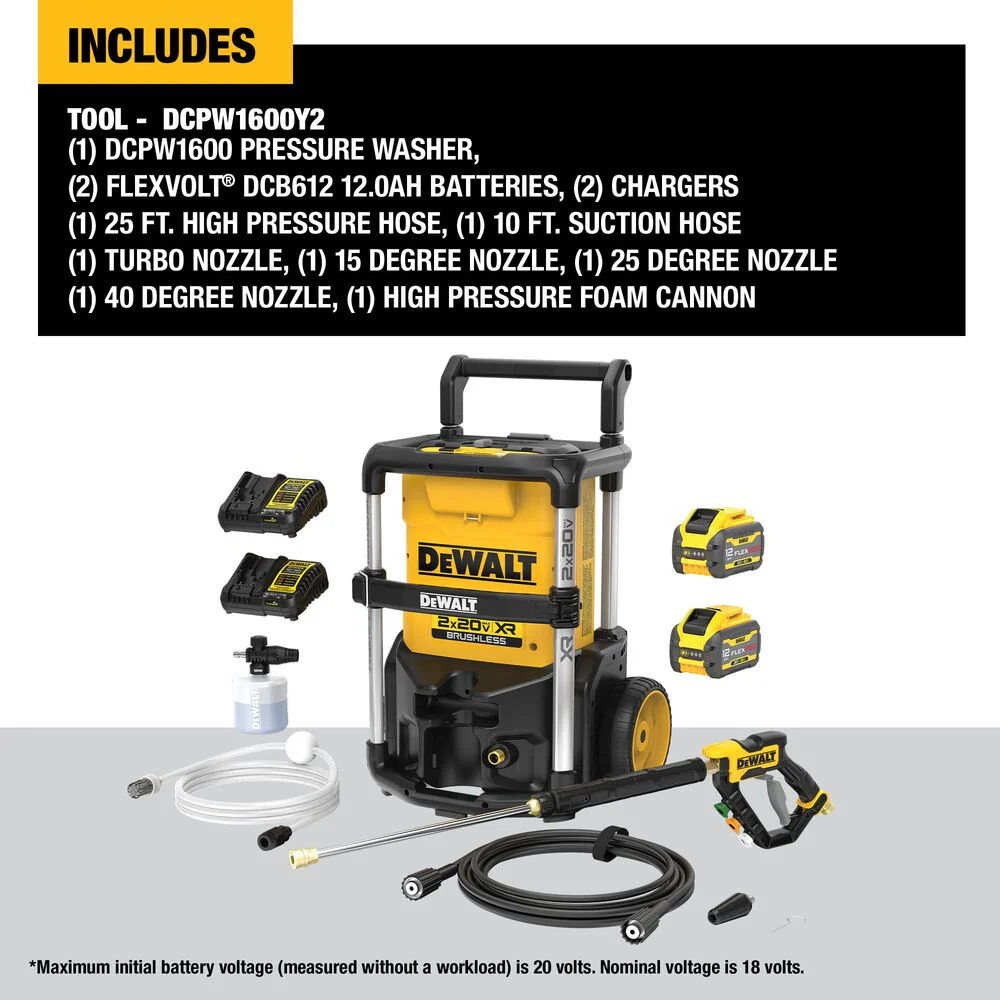 DeWALT DCPW1600Y2 DeWALT 2X20V 1600 PSI Pressure Washer Kit