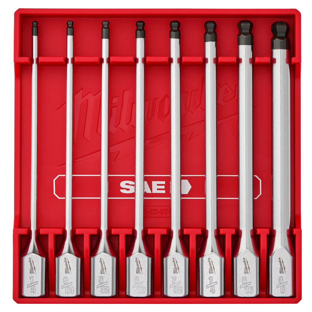 Milwaukee 48-22-9549 3/8 Drive Long Ball End Hex Bit Socket Set - SAE - 8 PC