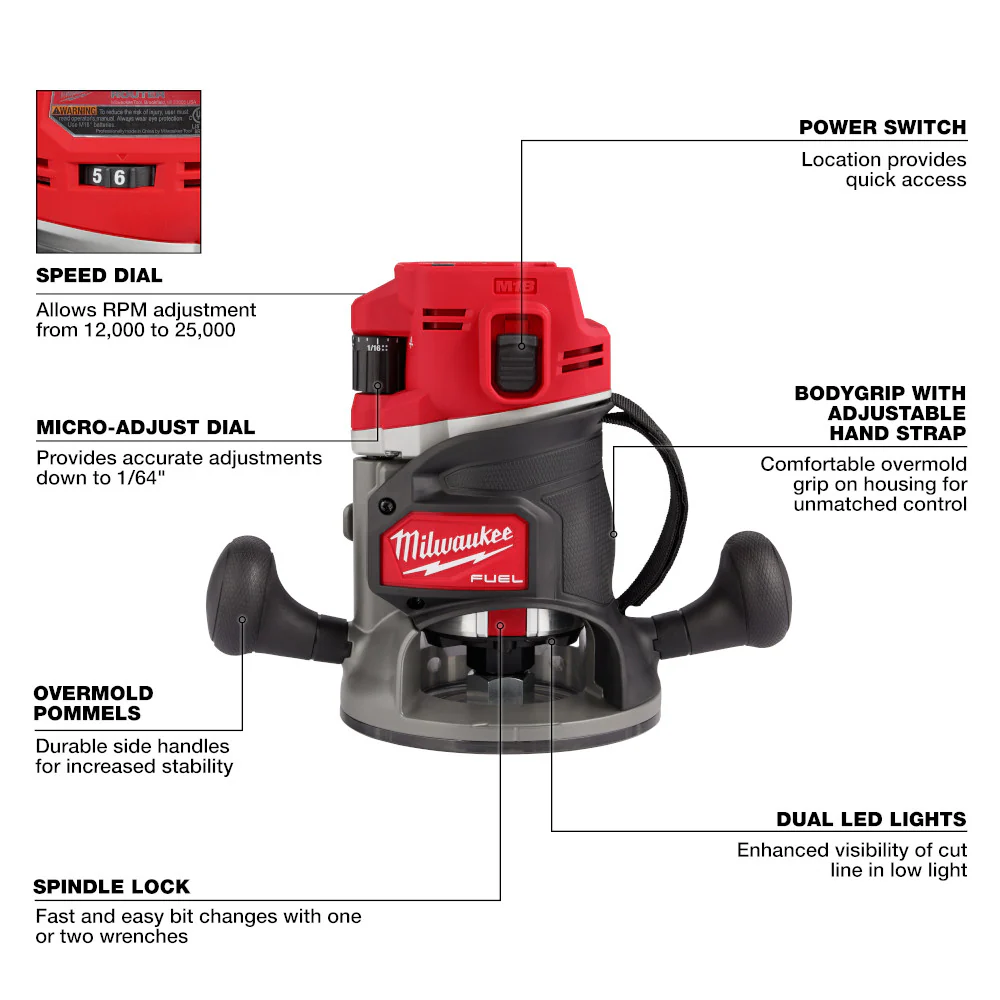 Milwaukee 2838-20 M18 FUEL 18V 1/2 Cordless Lithium-Ion Router - Bare Tool