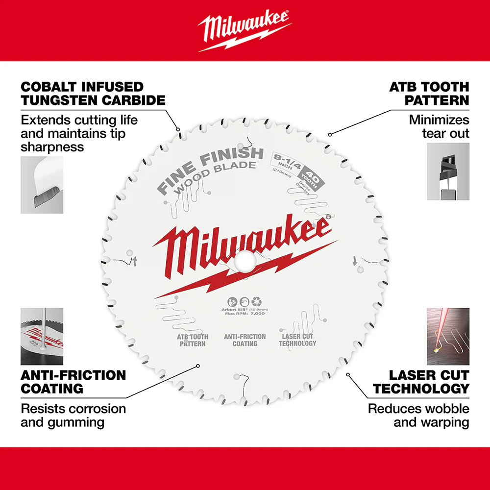 Milwaukee 48-40-0822 8-1/4-Inch 40-Tpi Carbide Fine Finish Circular Saw Blade