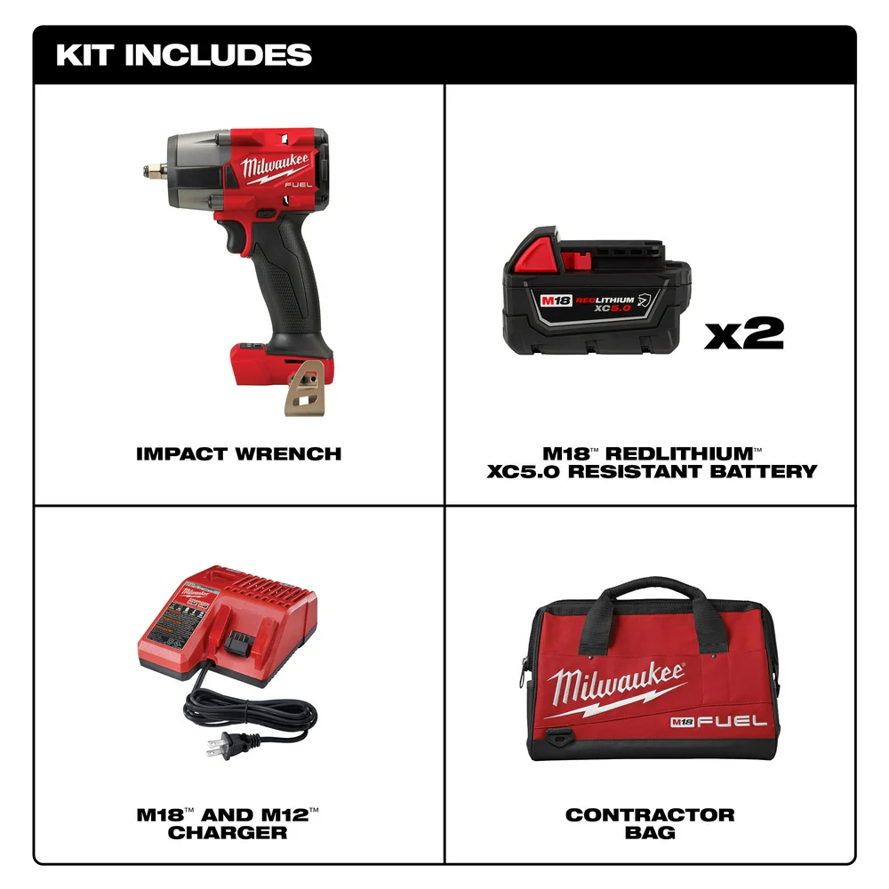 Milwaukee 2960-22R M18 FUEL 18V 3/8 Mid-Torque Impact Wrench w/ Ring Kit