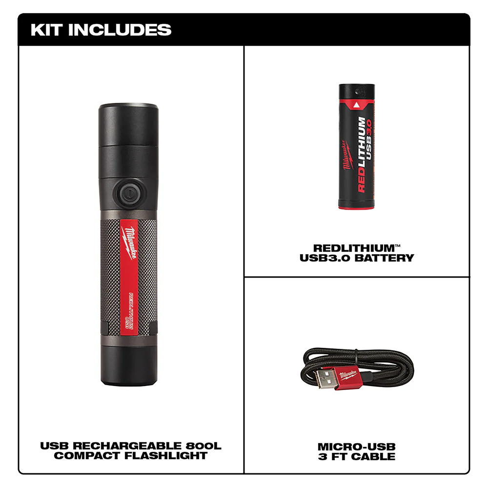 Milwaukee 2160-21 800 Lumen USB Rechargeable LED Twist Focus Flashlight
