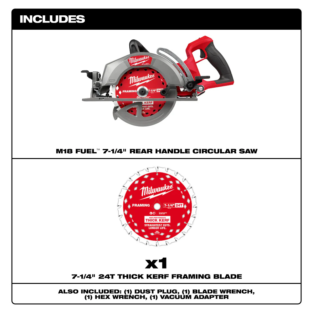 Milwaukee 2930-20 M18 FUEL 18V 7-1/4 Rear Handle Circular Saw - Bare Tool