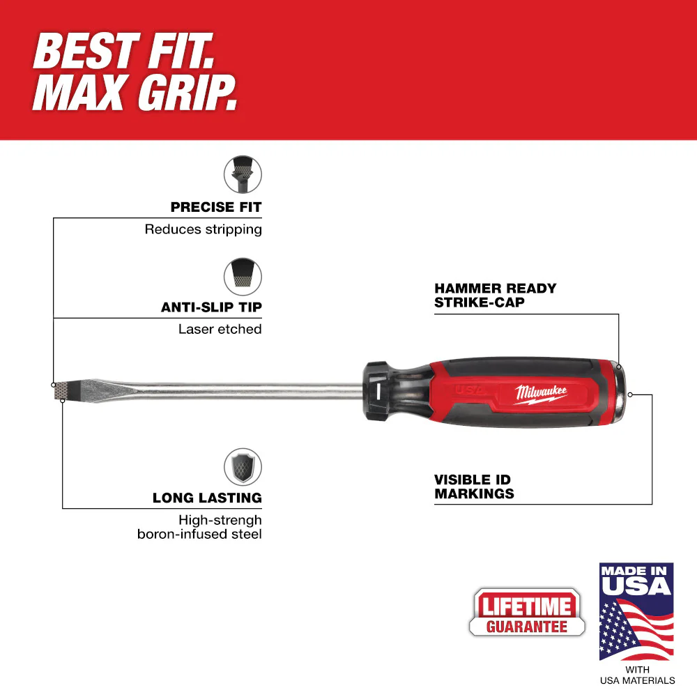 Milwaukee MT208 5/16 Slotted 6 Cushion Grip Demo Screwdriver - Made In USA